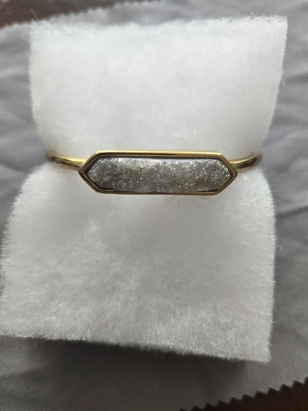 18k Gold Plated bracelet w/White Druzy Quartz Bangle Kinsley Armelle